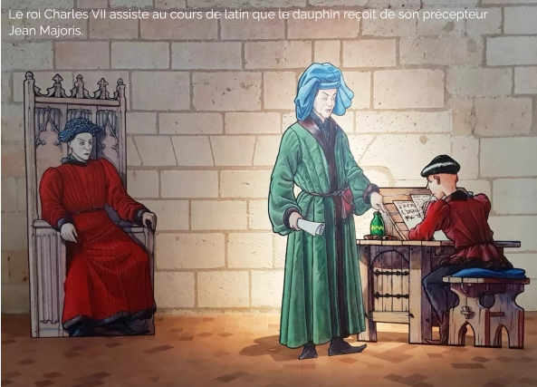Le roi Charles VII assiste au cours de latin que le dauphin reçoit de son précepteur  Jean Majoris.